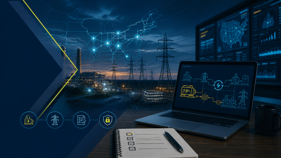 Deep-navy control-room study visual for Blackstart, EOP-005, EOP-006, NERC RC Exam