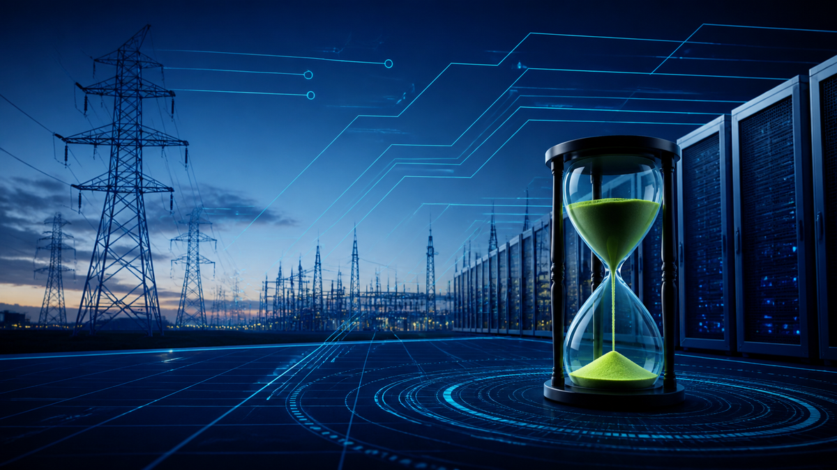 Deep-navy grid operations visual for Compliance, Data Centers, FERC, Grid Pulse