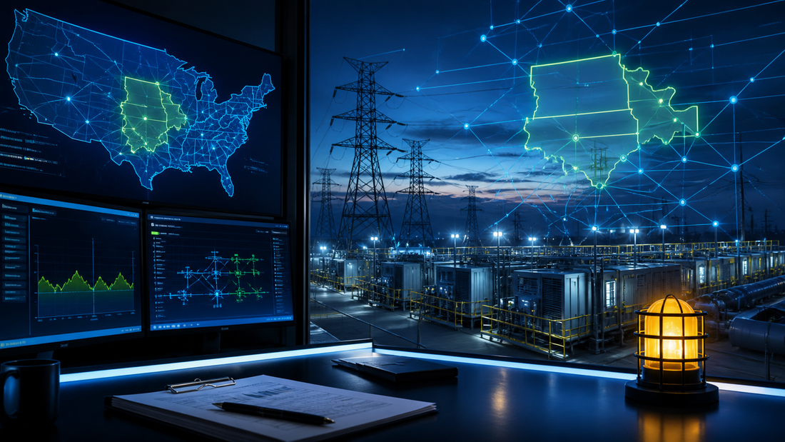 Deep-navy grid operations visual for DOE, Emergency Operations, EOP-011, Grid Pulse