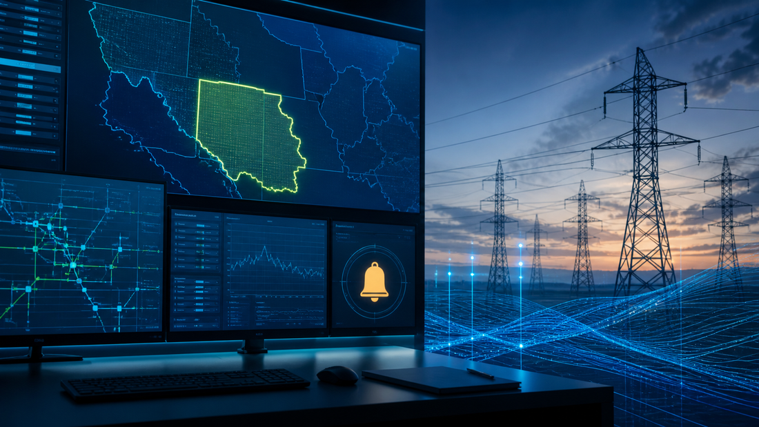 Deep-navy grid operations visual for Conservative Operations, Energy Emergency Alert, Grid Operations, Grid Pulse