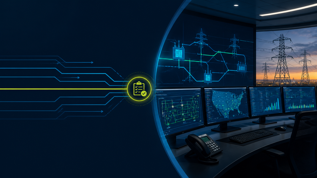 Deep-navy control-room study visual for Loss of Control Center Functionality & Backup Control Center Plans (EOP-008)