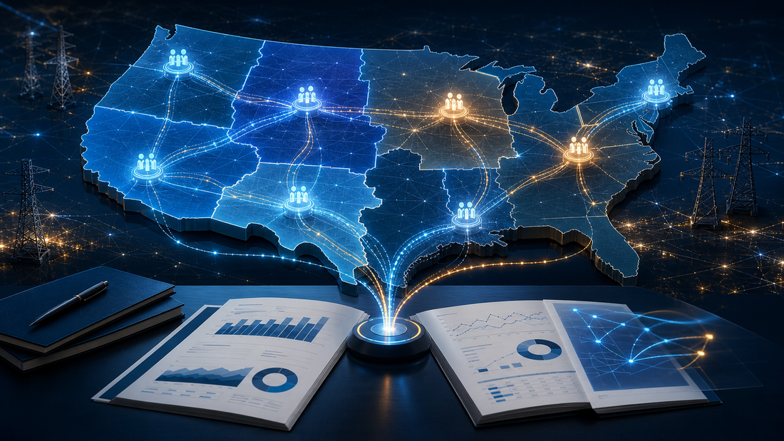 Six regional grid markets connected through large-load tariff and planning policy