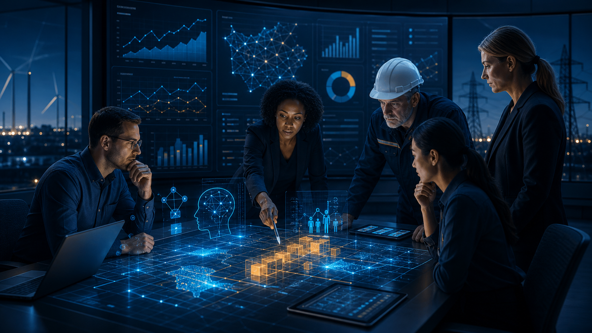 Electric utility modernization team using workforce, AI and data-governance planning tools