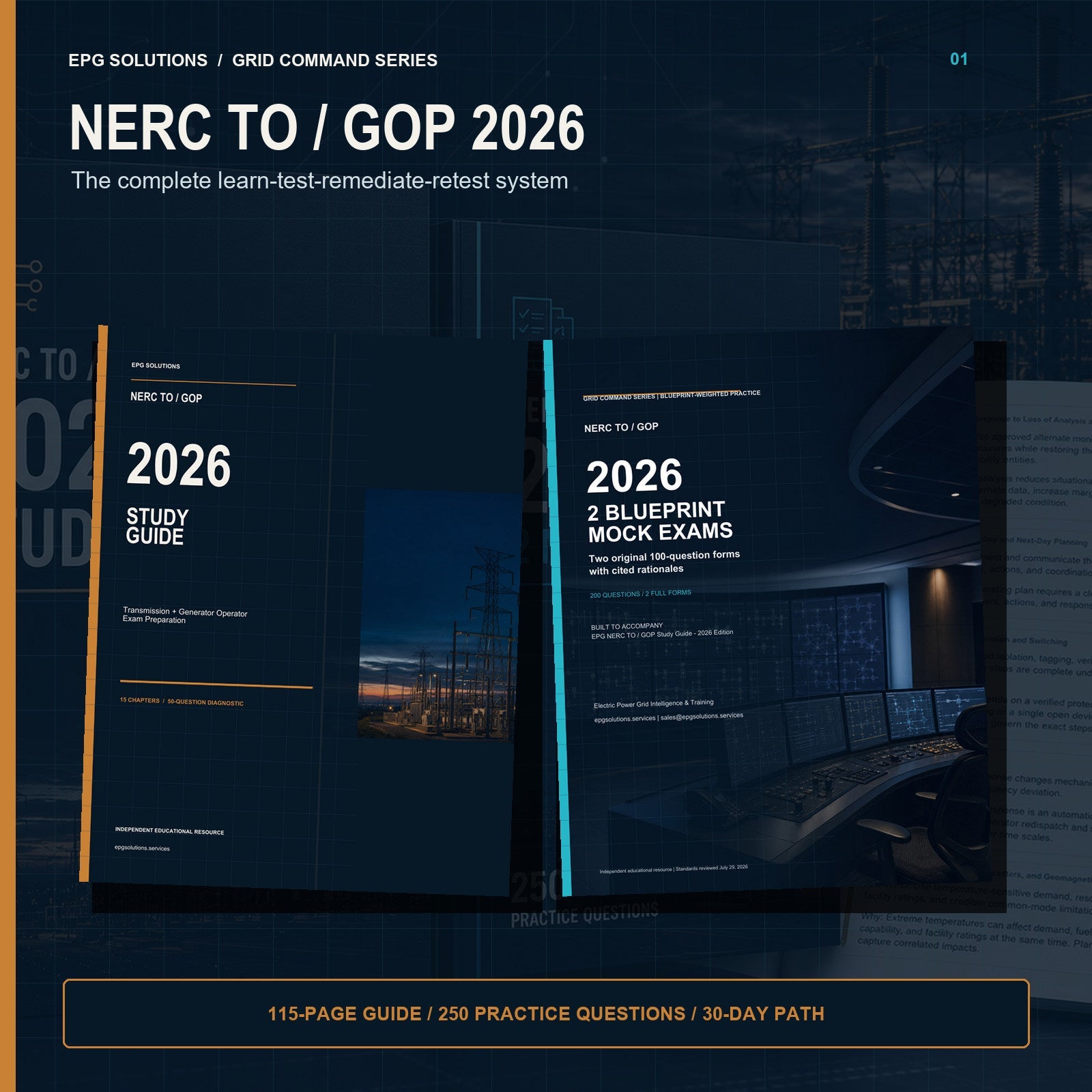 NERC TO GOP 2026 Study Guide and two Blueprint Mock Exams digital bundle by EPG Solutions.