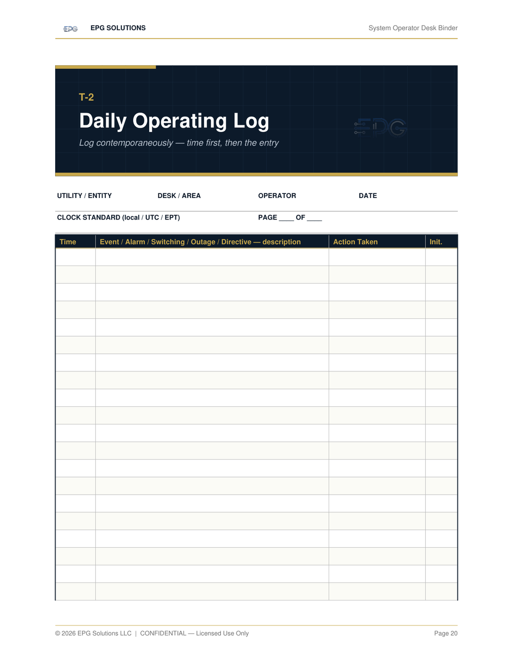 Daily operating log template preview