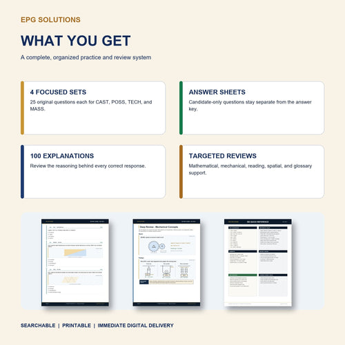 What's included in the EEI Prep Course: focused practice sets, answer sheets, detailed explanations, review sections, and diagrams.