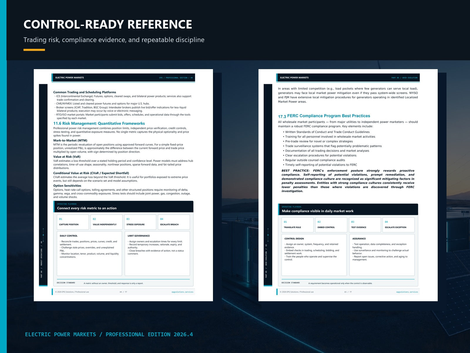 Interior pages showing trading risk and compliance controls.