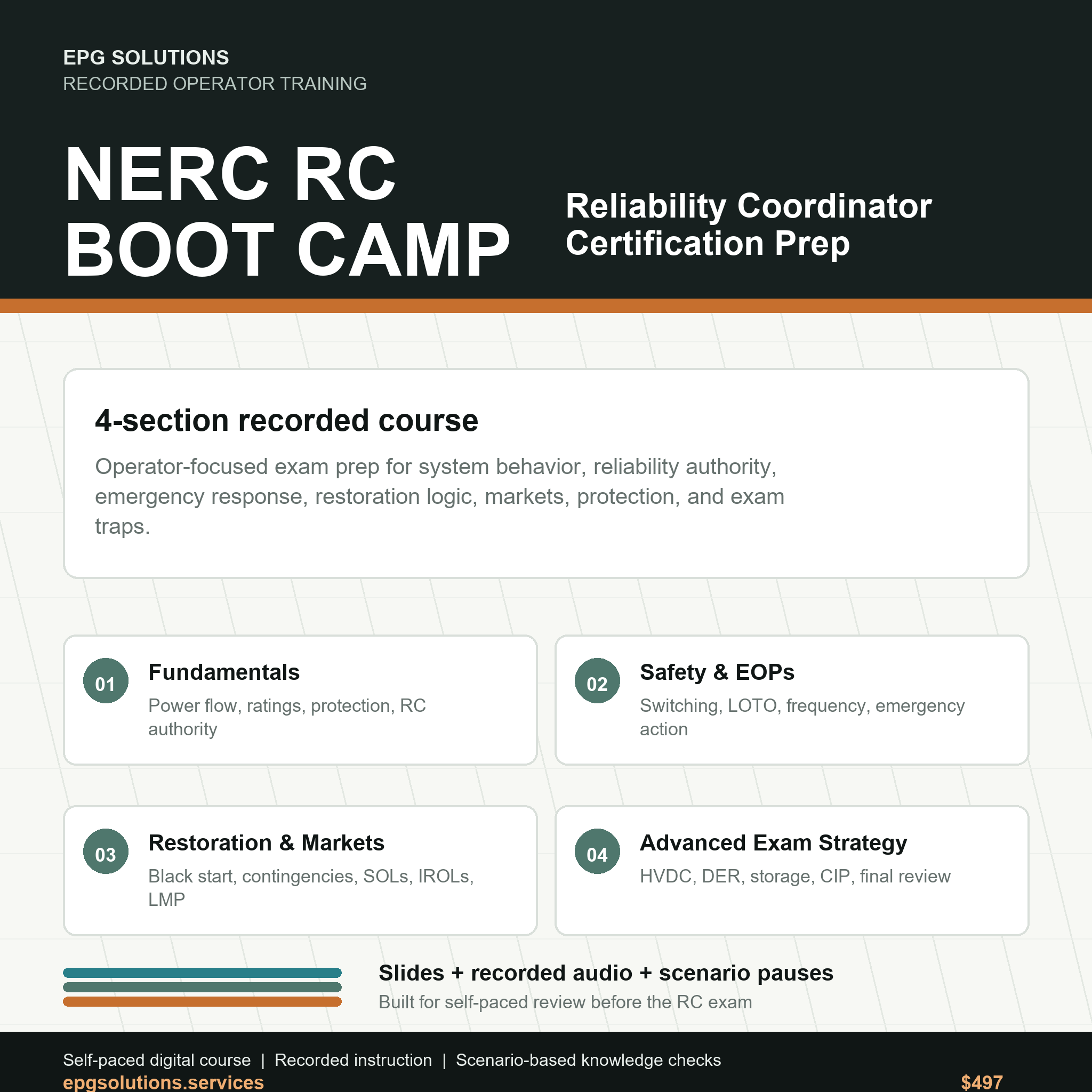 NERC RC Boot Camp recorded course cover by EPG Solutions
